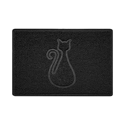 Image of Nicoman Cat Shape Litter Box Mat, Dog Food Feeding Tray Matt, Non Slip, Easy Clean, Washable(60x40cm,Small),BLACK