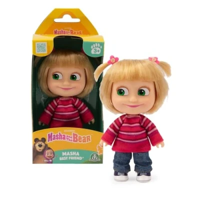 Image of Masha Doll 12cm Tall in Colourful Sweater with Articulated Arms &amp; Legs from the Hit TV Series and Bear Suitable for Kids Aged 3+