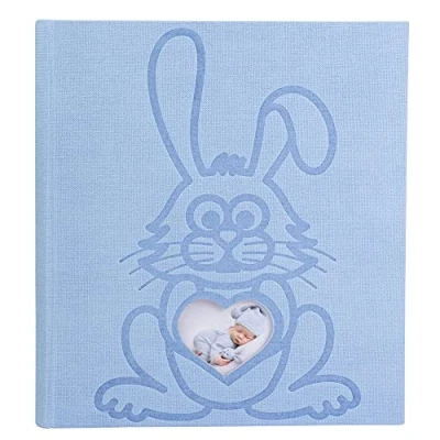 Image of Exacompta Ref 16563E Cute Bunny Rabbit Baby Boy Photo Album 290 x 320mm in Size, 60 Blank Pages, Holds Up To 300 Photos Blue Textured Paper Cover