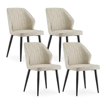 Image of CLIPOP Dining Chairs Set of 4 Beige Faux Leather Kitchen with Padded Back and Metal Legs, Counter Lounge for Living Room Bedroom