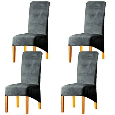 Image of LANSHENG Stretchy Chair Covers for Dining Room Chairs,Stretch Spandex with Elastic Band Chaircover,Velvet Large Slipcovers Restaurant Hotel Party Banquet (Silver Gray,Set of 4(XL))