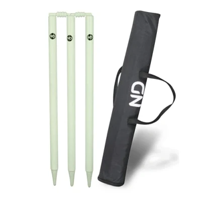 Image of ND Sports Wicket Stumps with Bail Durable Cricket Set for All Surfaces Lightweight &amp; Portable Perfect Indoor Outdoor Matches (Peal Green, 3x Bails)
