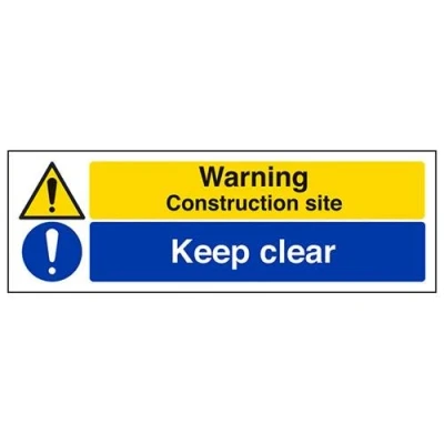 Image of VSafety Warning, Construction Site/Keep Clear Sign Landscape 300mm x 100mm 1mm Rigid Plastic