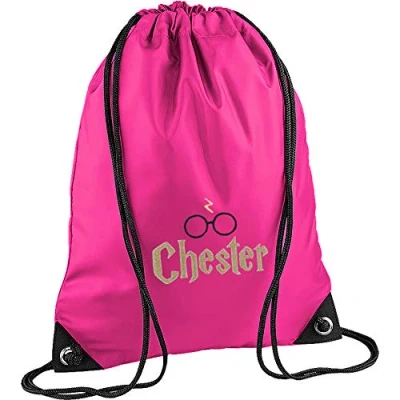 Image of TeddyTs Personalised Wizard School Sports PE Drawstring Gym &amp; Swimming Bag (Pink)