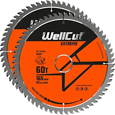 Image of WellCut TCT Saw Blade 165mm x 60T 20mm Bore Suitable for DSS610, DSS611, DCS391, HD18CS, M18CS55 Pack of 2