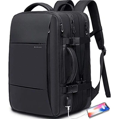Image of BANGE Travel Backpack,Flight Approved Carry On Backpack Water Resistant Durable 17 inch Laptop Backpacks,Large Business Weekender Luggage for Men women (blackS)