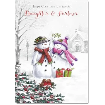 Image of doodlecards Daughter &amp; Partner Christmas Card Two Snowmen Medium Size with Plain Red Envelope, 21 x 15cm