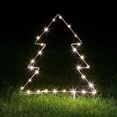 Image of Lights4fun Outdoor Christmas Tree Garden Stake Light Micro LED Battery Timer IP44 54cm