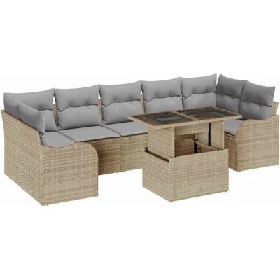 Image of vidaXL 8 Piece Garden Sofa Set with Cushions Beige Poly Rattan