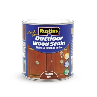 Image of Rustins Quick Dry Outdoor Wood Stain Satin Teak 1ltr Durable and Weather Resistant Finish, Fast Drying, Vibrant Color for Decks, Fences, &amp; Furniture, Available in Many Shades