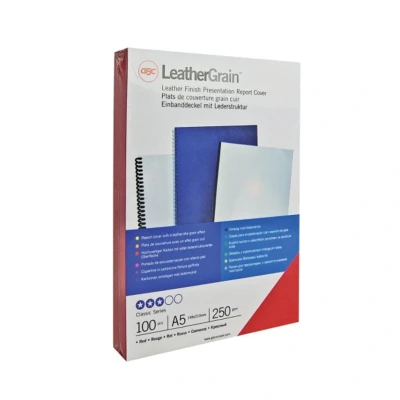 Image of GBC CN040030 Cover Leather Grain Retail Pack A4 Card 250 g/m² of 25 Red