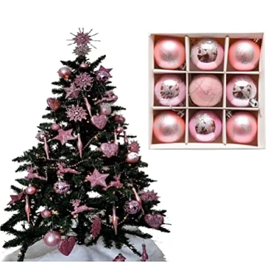 Image of 9pc Luxury Premium Baubles, Christmas Tree Bauble Decorations Matte, Glitter, shiny &amp; Frosted (6cm) (Blush)