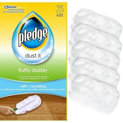 Image of DTD QUALITY MATTERS Pack of 20 Pledge Fluffy Dusters Refill Long Fibres For Easier Dusting Pick Up Dust &amp; Common Allergens Replacement Refills, White (20)