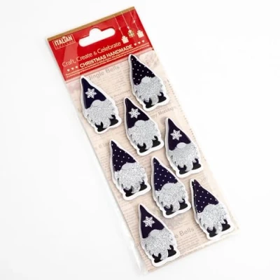 Image of Italian Options 5cm Nordic Santa Christmas Craft Decorations Self Adhesive (8 pcs) Navy/Silver