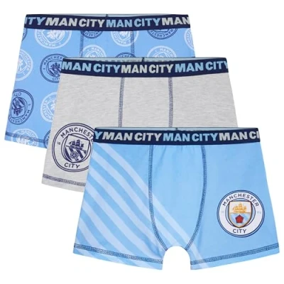 Image of Manchester City F.C. Boys Boxer Shorts, Soft Breathable Stretchy Boxers Pack of 3 Underwear Gifts for (Blue, 9 10 Years)