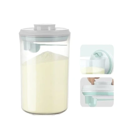 Image of Cubble Airtight Baby Milk Powder and Food Container with Spoon Scraper, BPA Free, Easy One Press Button (2000 ml Round + Spoon),