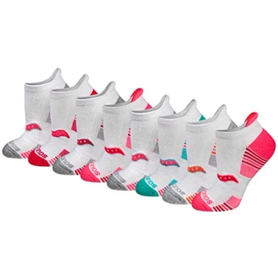 Image of Saucony Women&#039;s Multipack Performance Heel Tab Athletic Socks (Pack of 8), White Assorted (8 Pairs), Shoe Size: 5 7