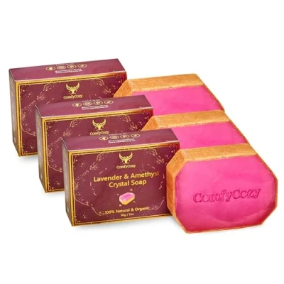Image of ComfyCozy Crystal Soap Natural Hand &amp; Body Wash Luxury Beauty Pamper Gift, Lavender, 3 Pack