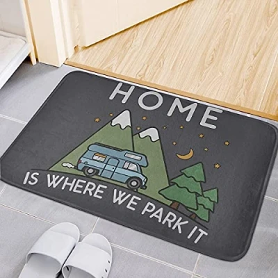 Image of Rajfoo Camping Home Is Where We Park It Campervan Gift Carpets Door Mats Anti Slip Entrance Rugs Doormats 40 x 60 CM