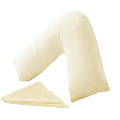 Image of ER Traders Ltd V Pillow with Pillowcase Hollowfibre Back and Neck Support Shaped Orthopedic (Cream, Complete Pillow)