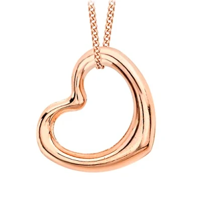 Image of Carissima Gold Women&#039;s 9 ct Rose Float Heart Pendant on Curb Chain Necklace of Length 46 cm
