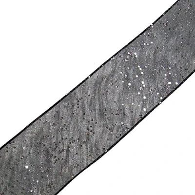 Image of Berisfords Wired Glitter Sparkle Ribbon 15mm Wide (Black, 1 M)