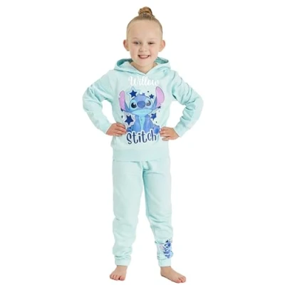 Image of Disney Girls Lilo &amp; Stitch Personalised Hoodie Joggers Tracksuit Hoody Bottoms (Personalised Tracksuit, 9 10 Years)