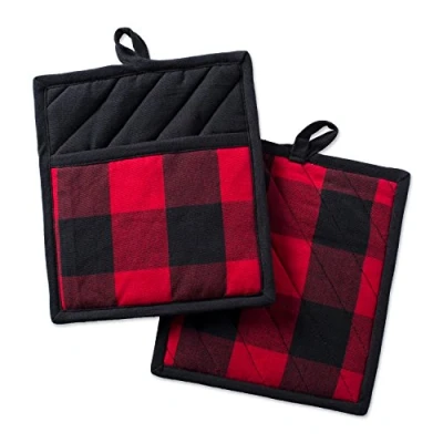 Image of DII Buffalo Check Kitchen Collection, Classic Farmhouse Set, Potholder, Red &amp; Black, 2 Piece