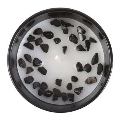 Image of Scorpio Zodiac Candle with Black Oudh Fragrance and Obsidian Chip Gemstone Spiritual Grounding Protection Purpose