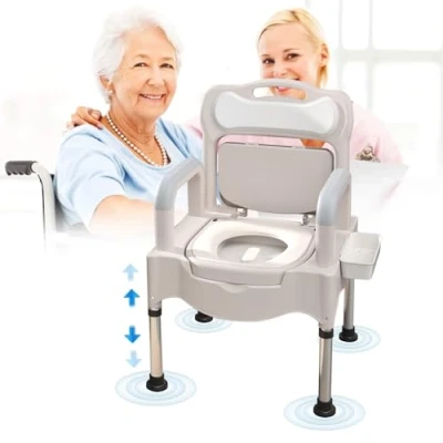 Image of Commode Toilet Chair,Shower Chairs For The Elderly,Height Adjustable Chairs, Portable Home Use,Versatile And Comfortable Enhanced Mobility (off white)