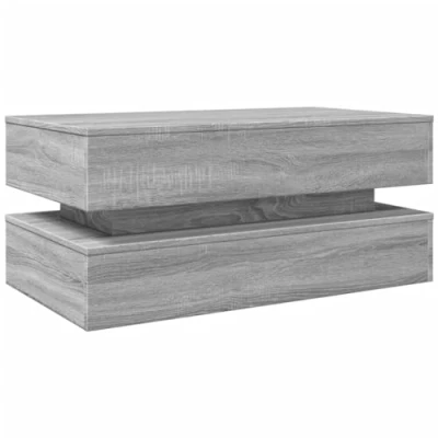 Image of vidaXL Grey Sonoma Coffee Table with RGB LED Lights Modern Engineered Wood Centre/Sofa/Side for Living Room/Office 90x50x40 cm