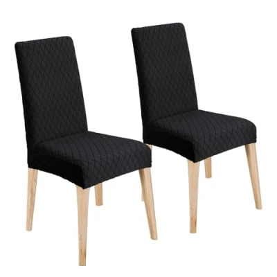 Image of LANSHENG Chair Covers, Stretch Dining Protector Slipcovers Jacquard, Elastic Removable Washable Seat Cover for Room Kitchen Banquet Restaurant Home, Black