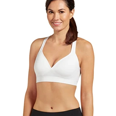 Image of Jockey Women&#039;s Active Mid Impact Molded Cup Seamless Sports Bra, Opaque, White, S