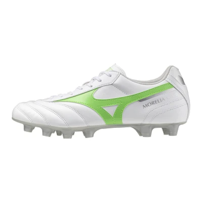 Image of Mizuno Morelia II CLUB Moulded stud football boots, Men&#039;s, Size: 10.5, White/neon green/galaxy silver High quality imitation leather