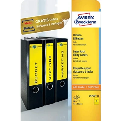 Image of Avery Zweckform L4769 20 Folder Labels for Wide Folders Short e.g. Leitz Elba Mehle Bene Biella 192 x 61 mm Sheets