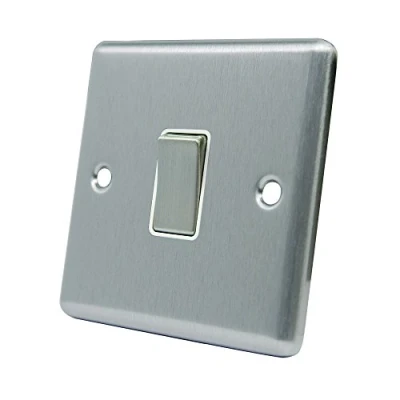 Image of AET CSC1GSWIWS Satin Chrome Classical White Insert Metal Rocker Switch 10 Amp Single 1 Gang 2 Way Light Switch, 240 V