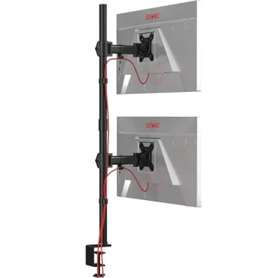 Image of Duronic Dual Monitor Arms DMT252VX1 Height Adjustable PC Stand with 100cm Pole C Clamp Risers for 13 27 Screens Desk Mounts 8kg Capacity and VESA 75/100 Home Office Work