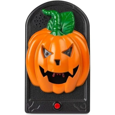 Image of Halloween Skull or Pumpkin Doorbell Touch Control Light Up, Talking Scary Haunted with Lantern Decoration for Party Decorations and Spooky Sound Effects