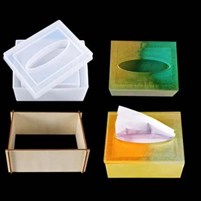 Image of DIYBravo Tissue Box Resin Mould Crystal Silicone with Support Frame Epoxy Casting for DIY Craft (Tissue Mold + Holder)