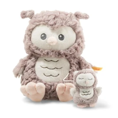 Image of Steiff Soft Cuddly Friends Ollie Owl Music Box, Rose Brown