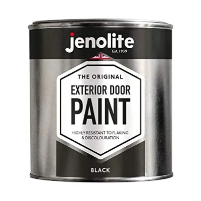 Image of JENOLITE Garage &amp; Exterior Door Paint Black 1 Litre Suitable for Metal Wood Doors (RAL 9005)