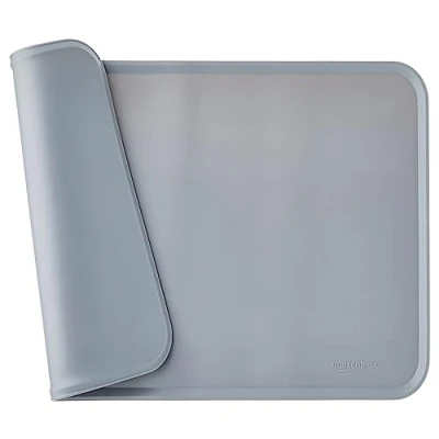 Image of Amazon Basics Waterproof Anti Slip Silicone Placemat Pet Food and Water Bowl Mat, Easy to Clean, Solid, 47 x 29 cm, Grey, Pack of 1