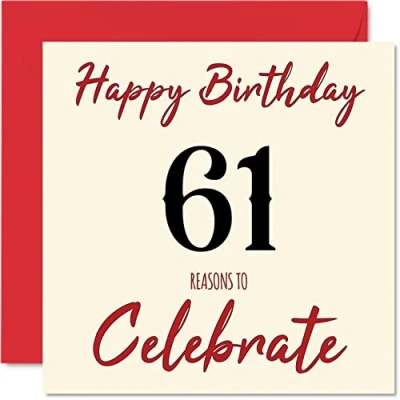 Image of Fun 61st Birthday Cards for Men Woman Reasons To Happy Card Dad Mum Grandad Nanny Grandma Gran Uncle Auntie Cousin, 145mm x Greeting Cards,