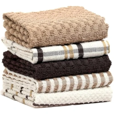 Image of BLOOM BLENDS 5 Pack Terry Cotton Kitchen Tea Towels Super Absorbent, Quick Drying, and Soft Dishcloths for Everyday Use Durable &amp; Machine Washable Towel Set (Natural)