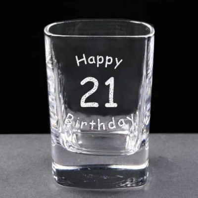 Image of Personalised Engraved 2oz Square Crystal Shot Glass, Ideal Birthday Gift Enter Your Own Custom Text