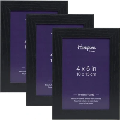 Image of Hampton Frames OXFORD 4x6 (10x15cm) Pack of 3 Black Picture Frame Acrylic (Non Glass) OXF46NGX 3PK