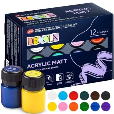 Image of Decola Matt Acrylic Colours Set 12 x 20 ml bottles Paint and Decorate on Every Surface Made by Nevskaya Palitra