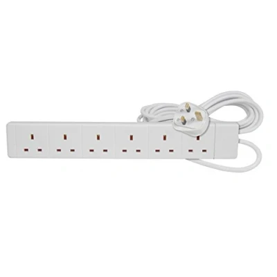 Image of pro elec 6 Way Gang Power Mains Extension Lead 10M Metre Cable British Approved 13A Amps White