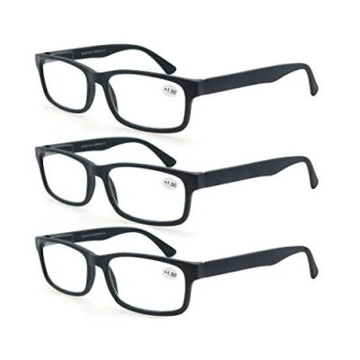 Image of MODFANS Reading Glasses 3.5 Men Women 3 Pack,Rectangular Clear Lens Comfort Spring Hinge Eyeglasses,Stylish Lightweight Plastic Readers with Pouch (3 Black)