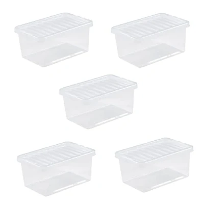 Image of 5 x 11L Plastic Storage Boxes Crystal Clear Box &amp; Lids Home Office Stackable Nestable